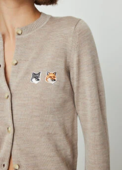 Double Fox Head Patch R-Neck Cardigan -Style Haven Shop womens incu 909 a3302902 fe15 46fb 9609 2a3f9c41fae8